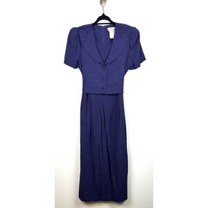 Miss Dorby Midi Dress 8 Purple Victorian Modest Cottage PuffSleeve 80s Secretary